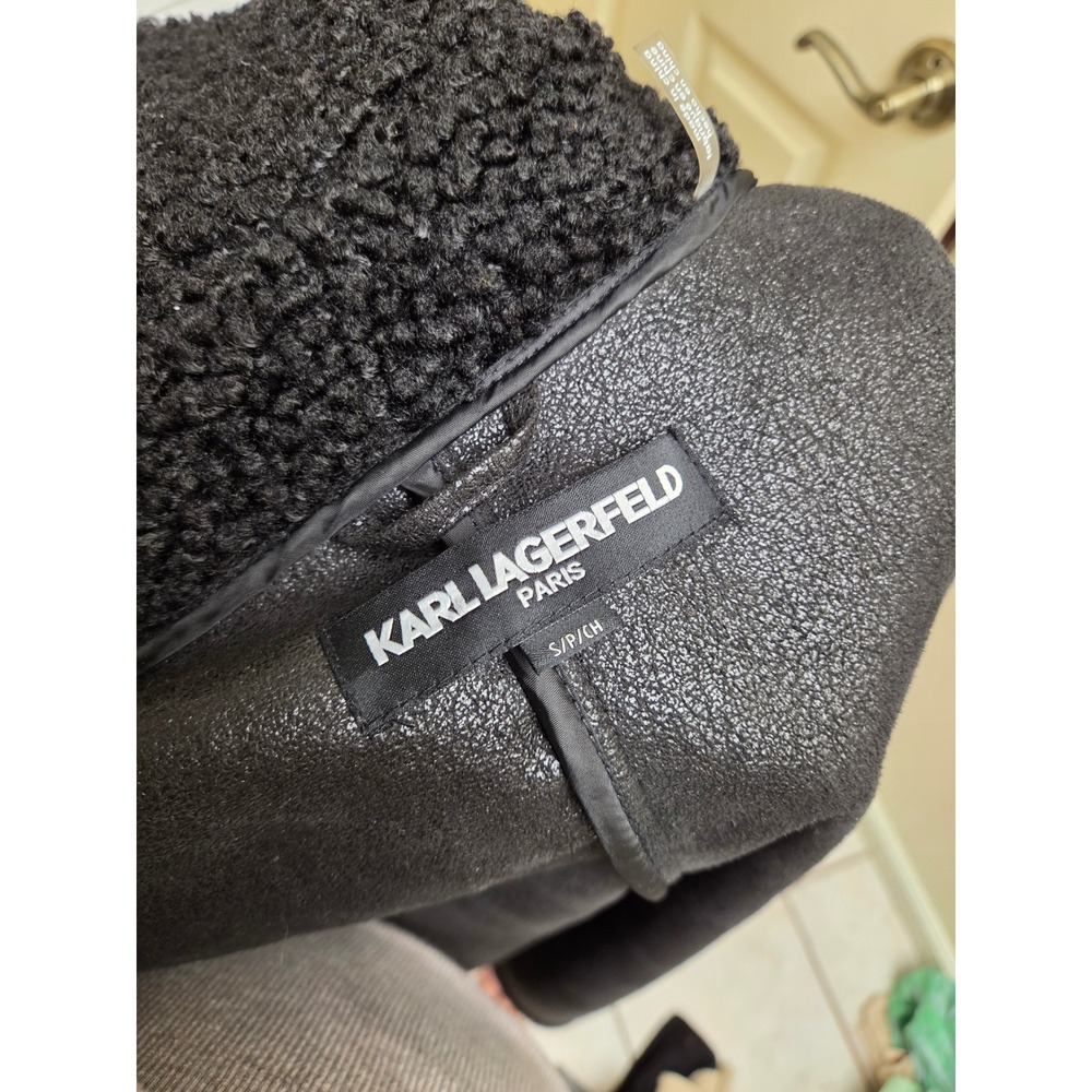 Karl Lagerfeld Paris Mens Black Faux Shearling Teddy Coat Longline Jacket S - Picture 5 of 6